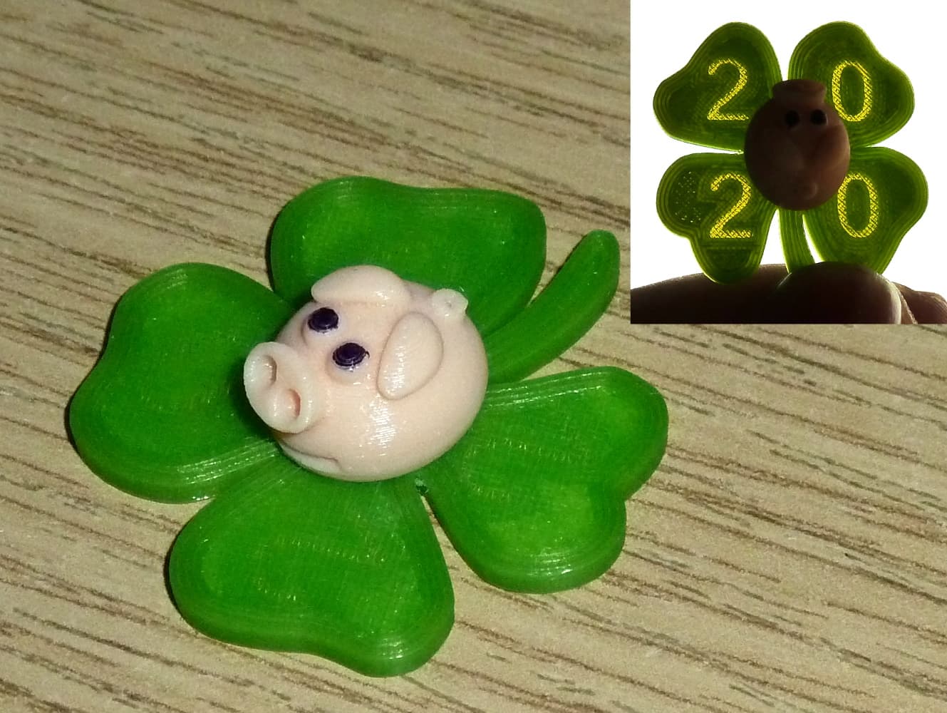 Glücksbringer 2020 (New Year Clover with Pig - hidden numbers) — 3D model preview