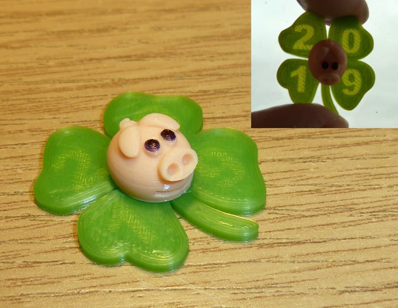 Glücksbringer 2019 (New Year Clover with Pig - hidden numbers) — 3D model preview